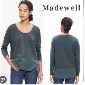 Madewell Size extra small green silk hem long sleeve blouse dolman sage green